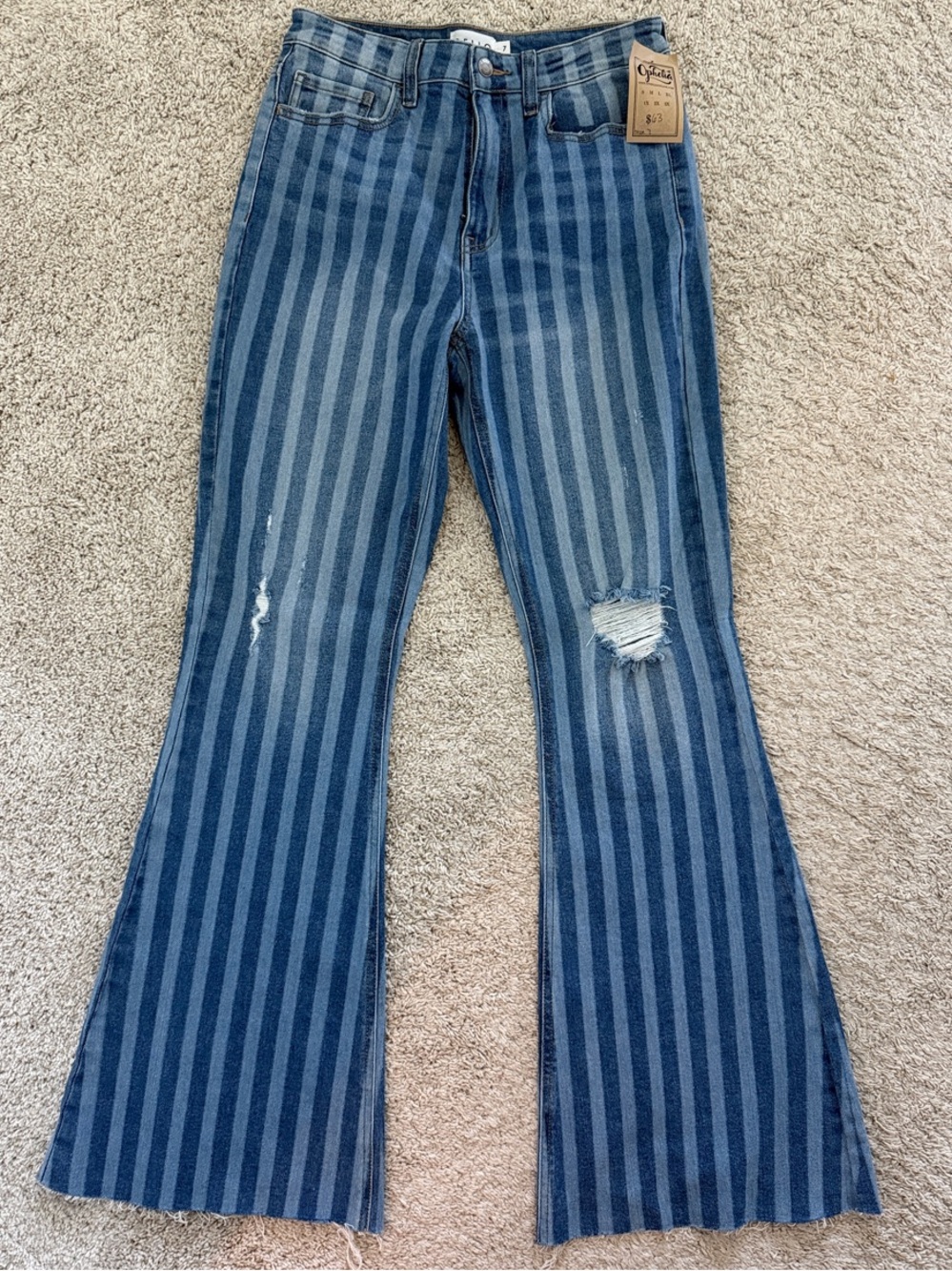 Cello Striped Flare Jeans in Blue